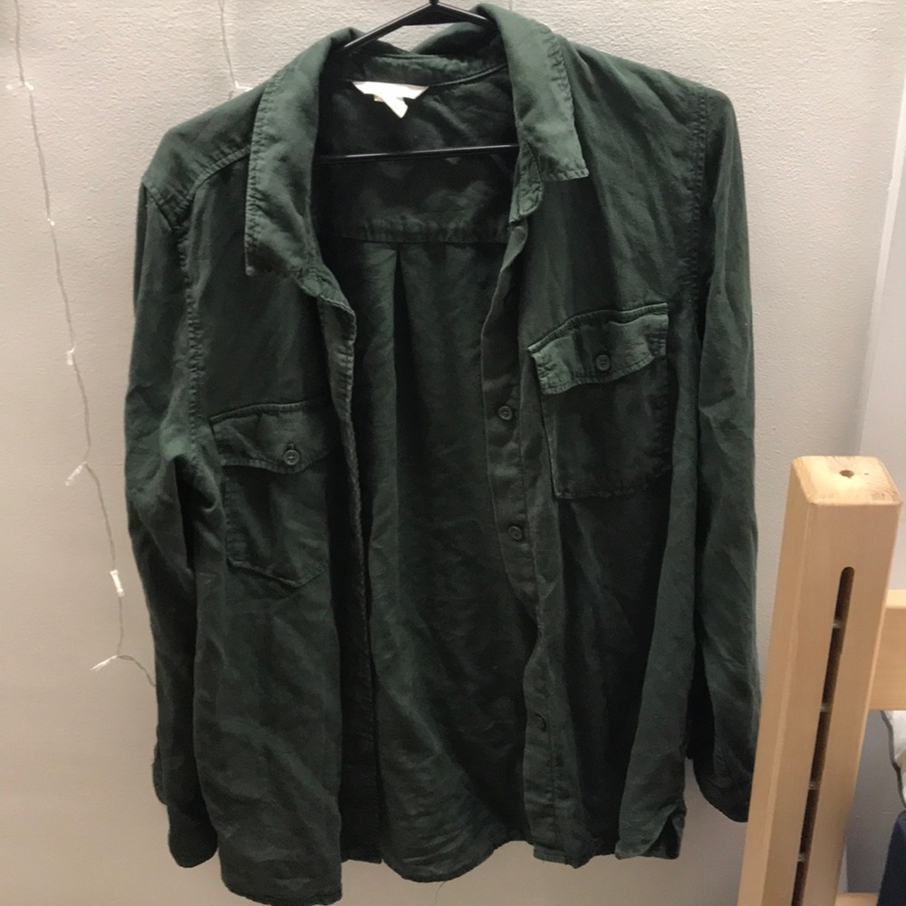 H&M green button down